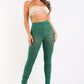 Casual Ruched Mesh Elastic Waist Sexy Leggings Slit Hem KELLY GREEN