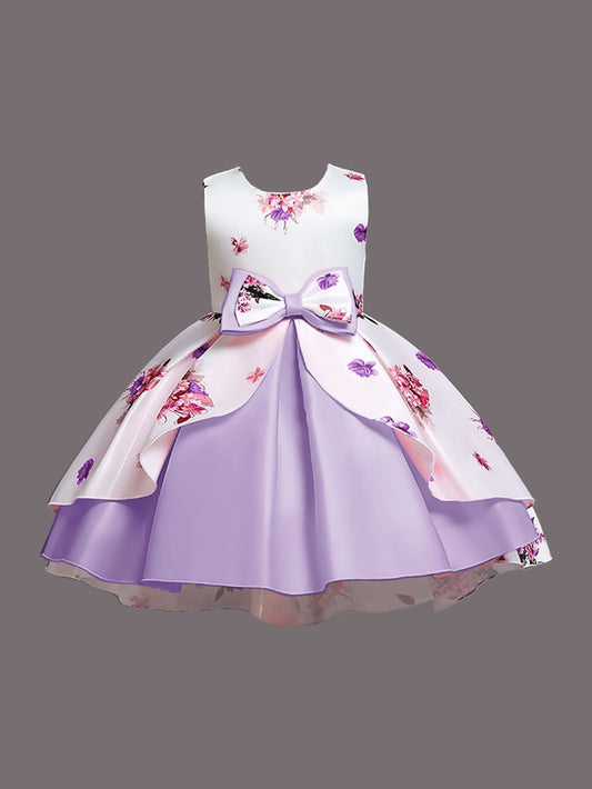 Girl's Satin Floral Printed Frock Knee Length Short Frocks 1-2-YEAR