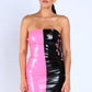 Sexy Color Block Pink Black Side Tie String Tube Mini Dress Party Club