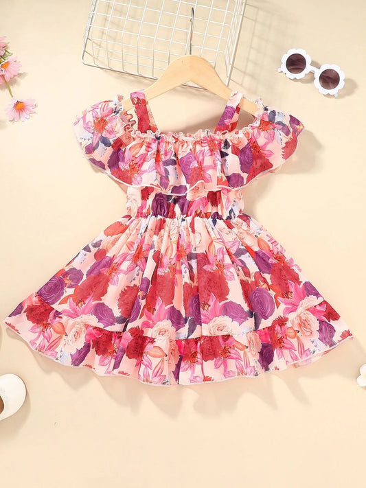 Girl's Lycra Floral Printed Frock Dress for Girls 4-5-YEARS