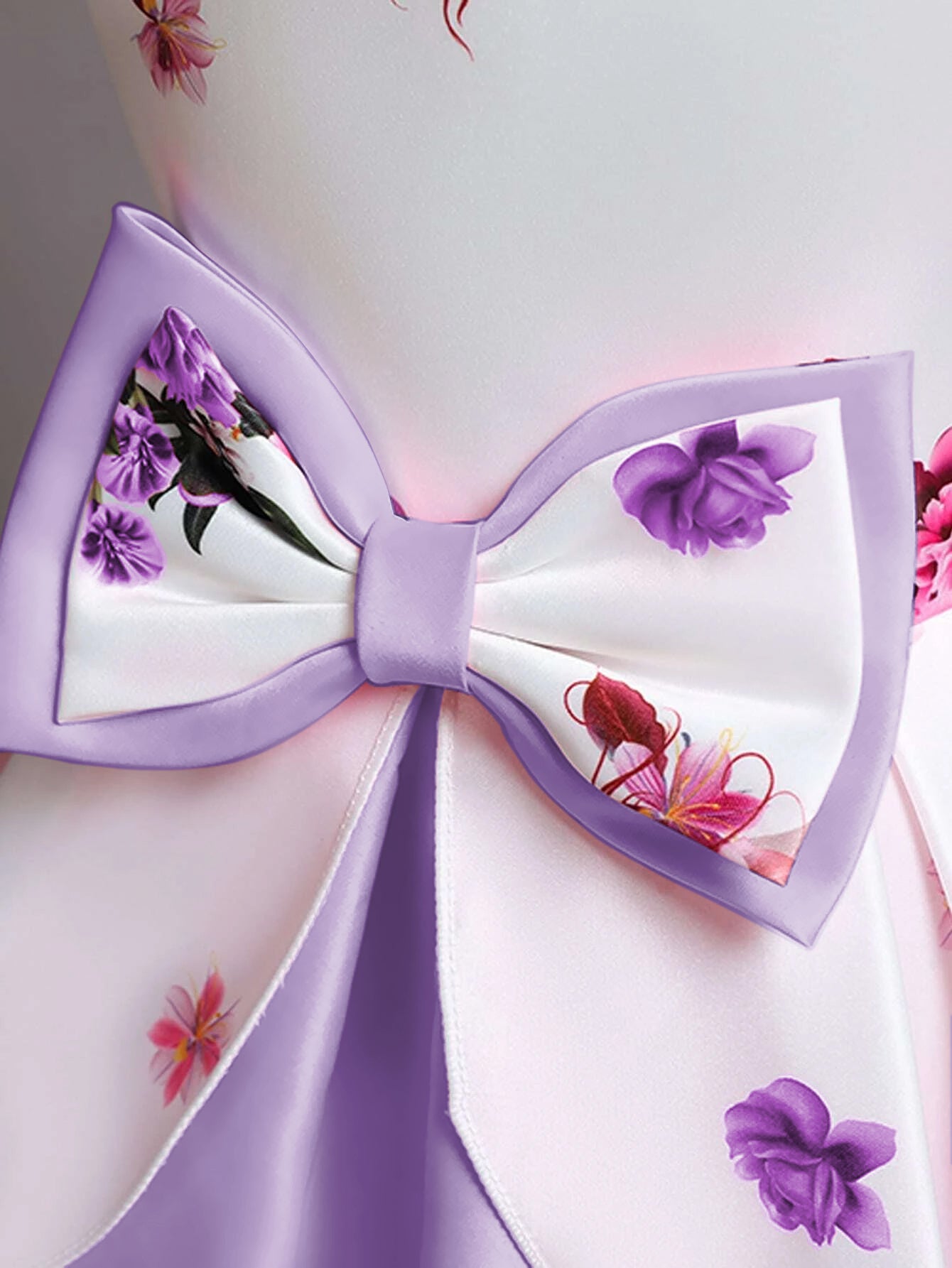 Girl's Satin Floral Printed Frock Knee Length Short Frocks 1-2-YEAR