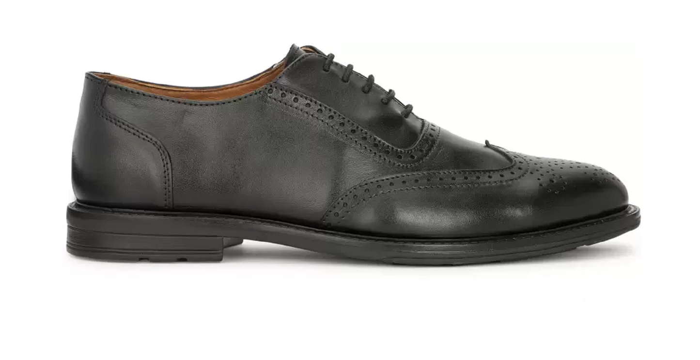 Pure Leather Look Brogues Shoes For Men(Color-Black)(UK Size-6)