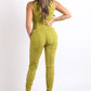 Track Zipper Ruched Jumpsuit Ruffle Dress Bodycon Jumpsuit CHARTREUSE