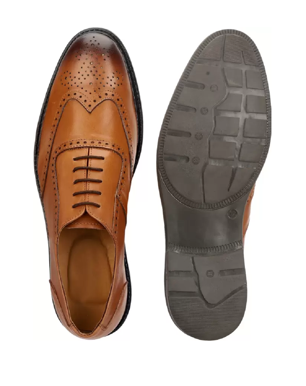 Pure Leather Brogues Shoes For Men(Color- Tan)(UK Size- 7)