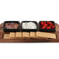 Charcuterie/ Serving Tray w/ 3 black square ceramic bowls   9" x 18"