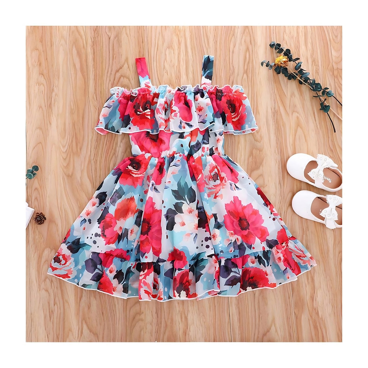 Girl's Lycra Floral Printed Frock Dress for Girls 1-2-YEARS