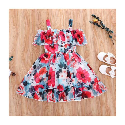 Girl's Lycra Floral Printed Frock Dress for Girls 1-2-YEARS