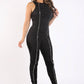 Track Zipper Ruched Jumpsuit Ruffle Dress Bodycon Jumpsuit BLACK