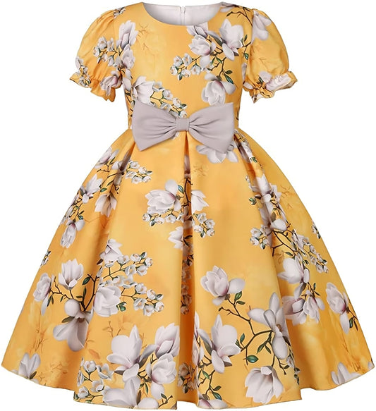 Girl's Satin Floral Printed Frock 6-7-YEARS