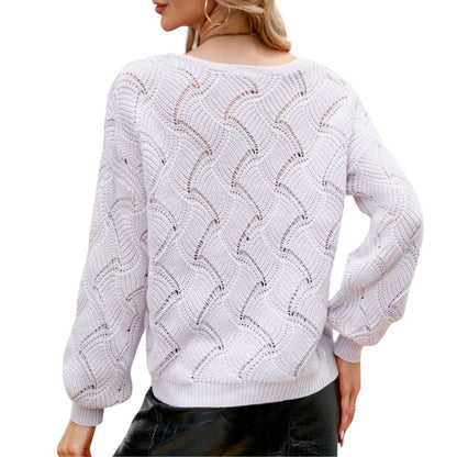 Womens V-Neck Open Knit Sweater - Walbiz.com