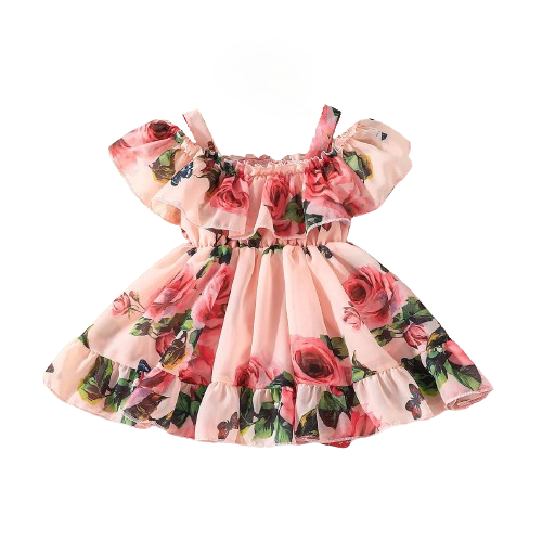 Girl's Lycra Floral Printed Frock Dress for Girls 1-2-YEARS
