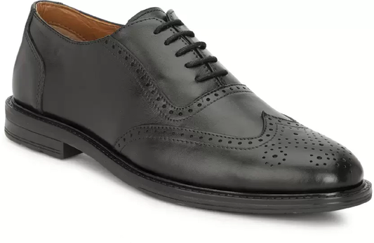 Pure Leather Brogues Shoes For Men(Color-Black)(UK Size- 7)