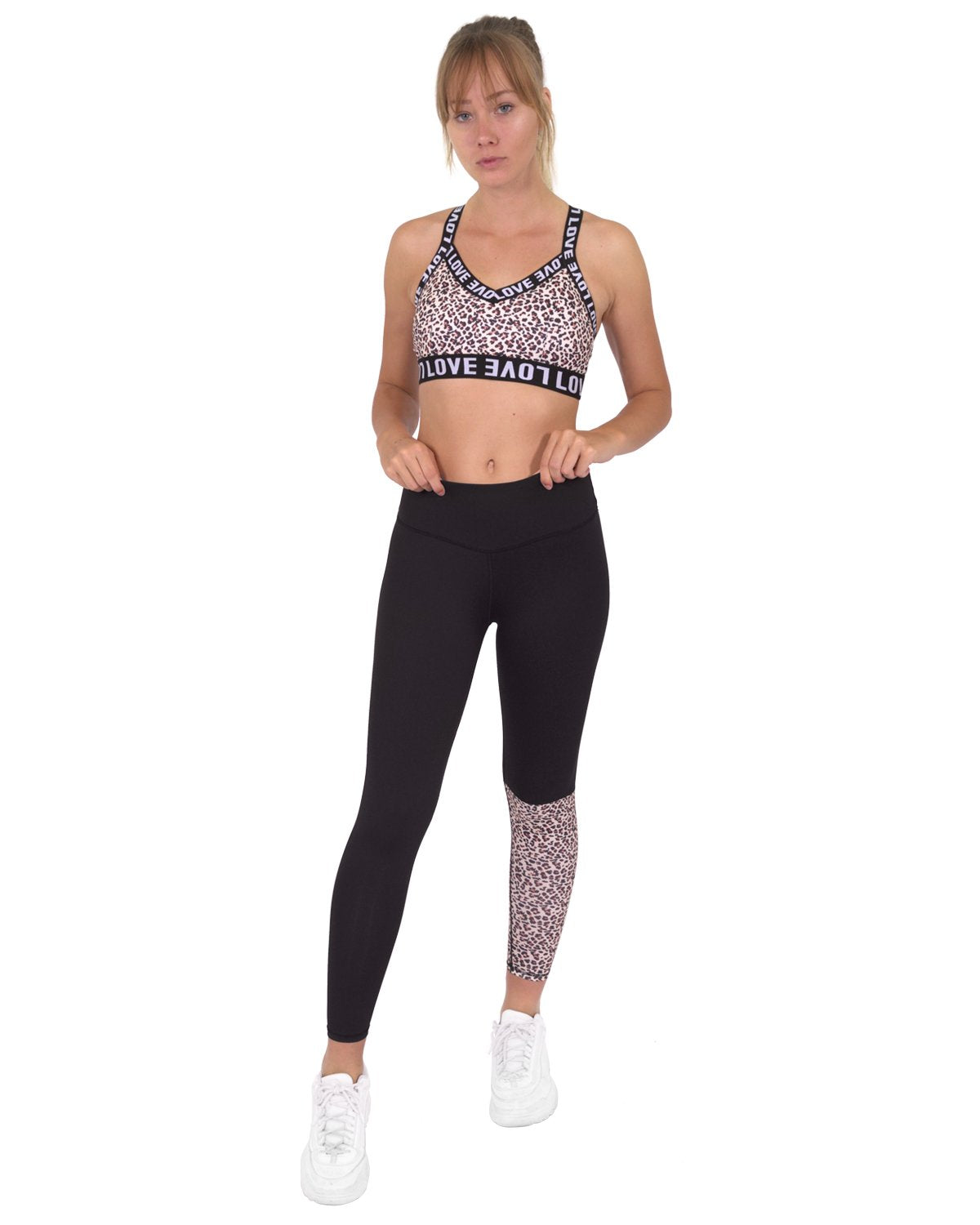 Jordena Leggings & Sports Bra Set - Black & Leopard Print