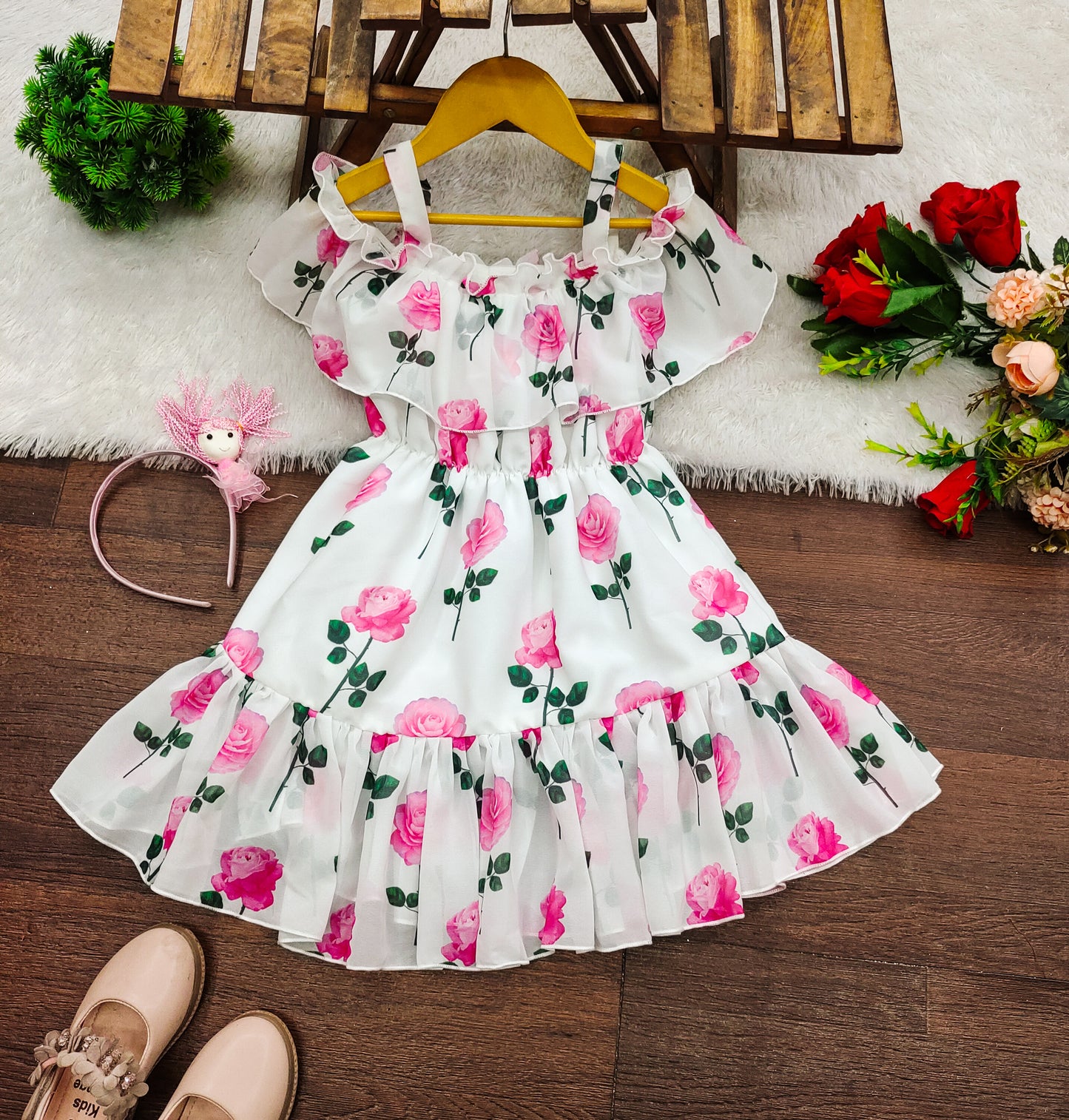 Girl's Lycra Floral Printed Frock Dress for Girls 1-2-YEARS