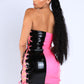 Sexy Color Block Pink Black Side Tie String Tube Mini Dress Party Club