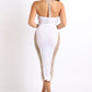 Sexy Cut Out Rhinestone Fishnet Contrast Clubwear Party Dress WHITE