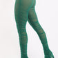 Casual Ruched Mesh Elastic Waist Sexy Leggings Slit Hem KELLY GREEN
