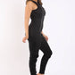 Track Zipper Ruched Jumpsuit Ruffle Dress Bodycon Jumpsuit BLACK