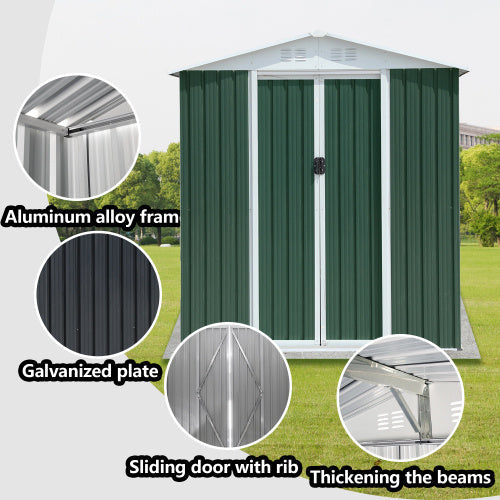 6FTx4FT Apex Roof Green Outdoor Tool Storage House Garden Shed With