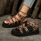 Chestnut Leopard Print Hollow Out Wedge Sandals