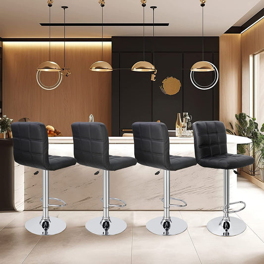 Set of 4 Adjustable Swivel Barstools, Modern PU Leather Kitchen