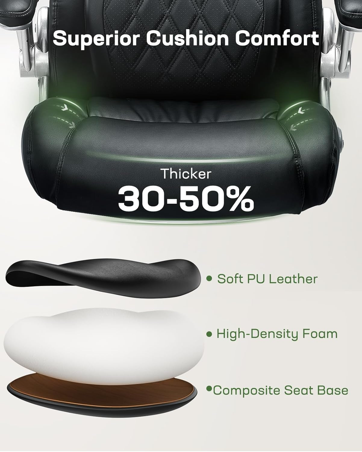 Comfortable-Office Chair with Dynamic-Lumbar Support: High Back PU