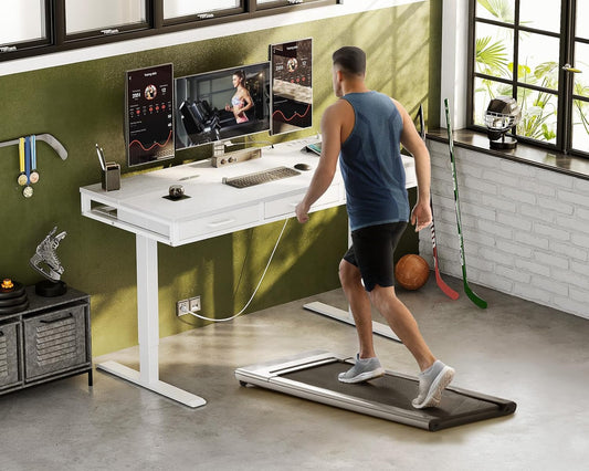 Electric Standing Desk with Drawers, 55 Inch Height Adjustable Desk