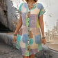 Women Summer Geometric Print V-Neck Button-Up Casual Dress