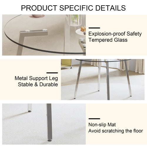 Modern Minimalist Style Round Transparent Tempered Glass Table,