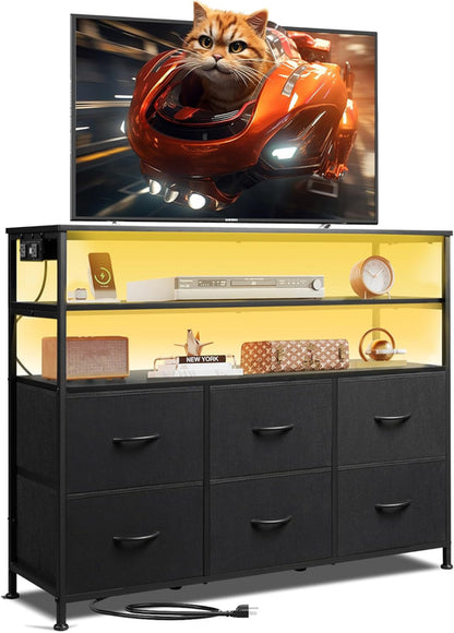 Led Dresser TV Stand for Bedroom, Entertainment Center with LED Lights