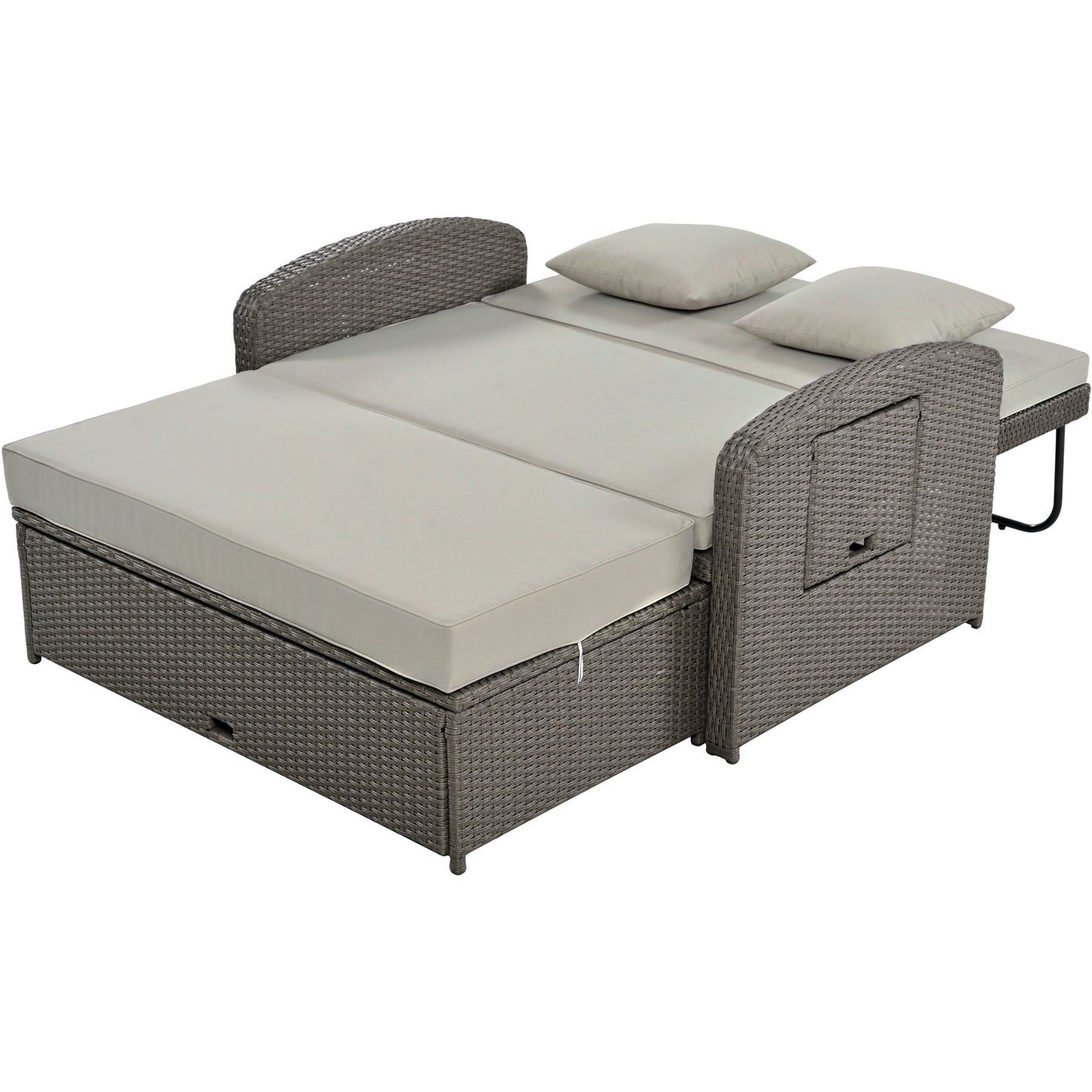 PE Wicker Rattan Double Chaise Lounge, 2-Person Reclining Daybed with