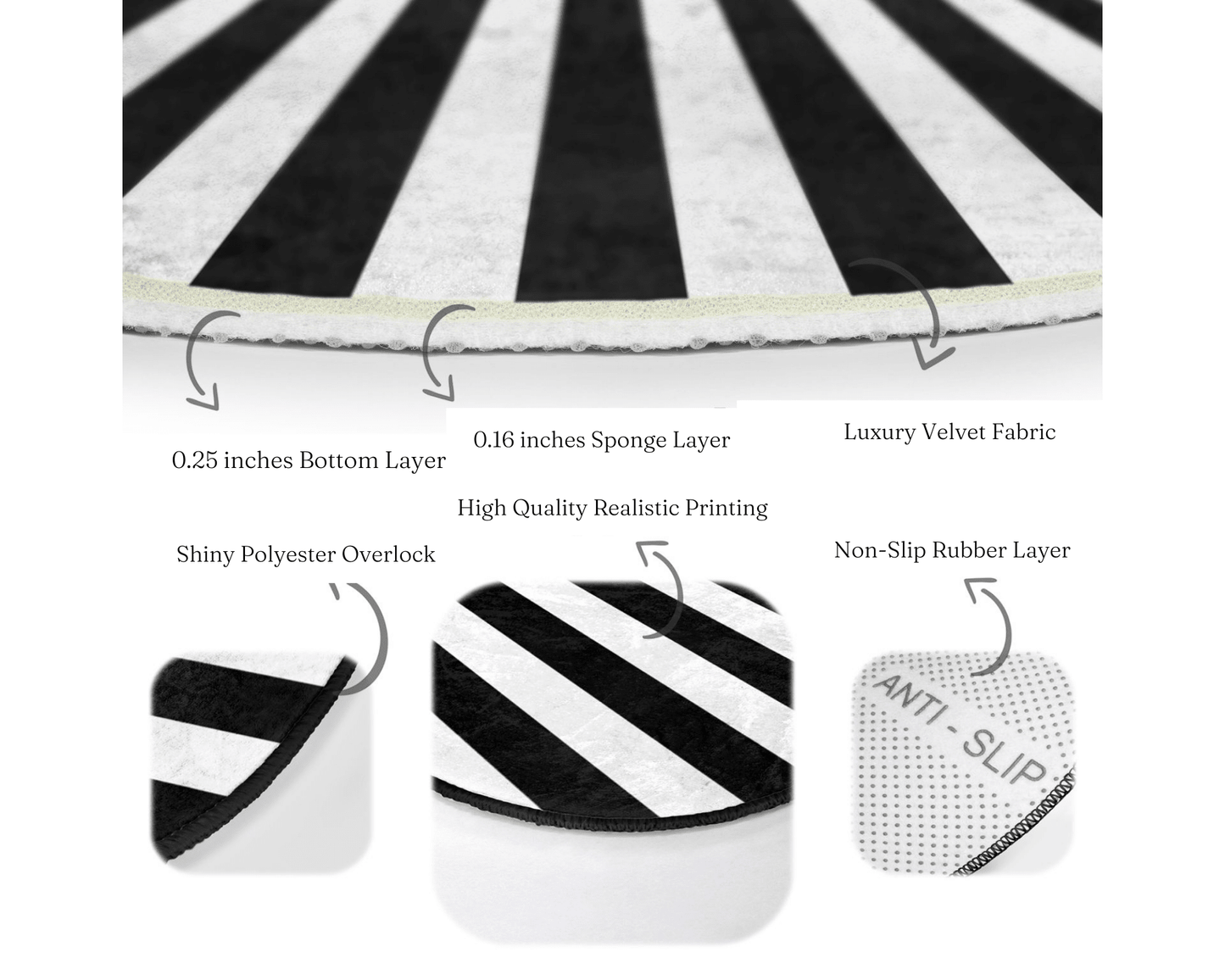 Black and White Decorative Round Carpet, Living Room Round Rug, Non