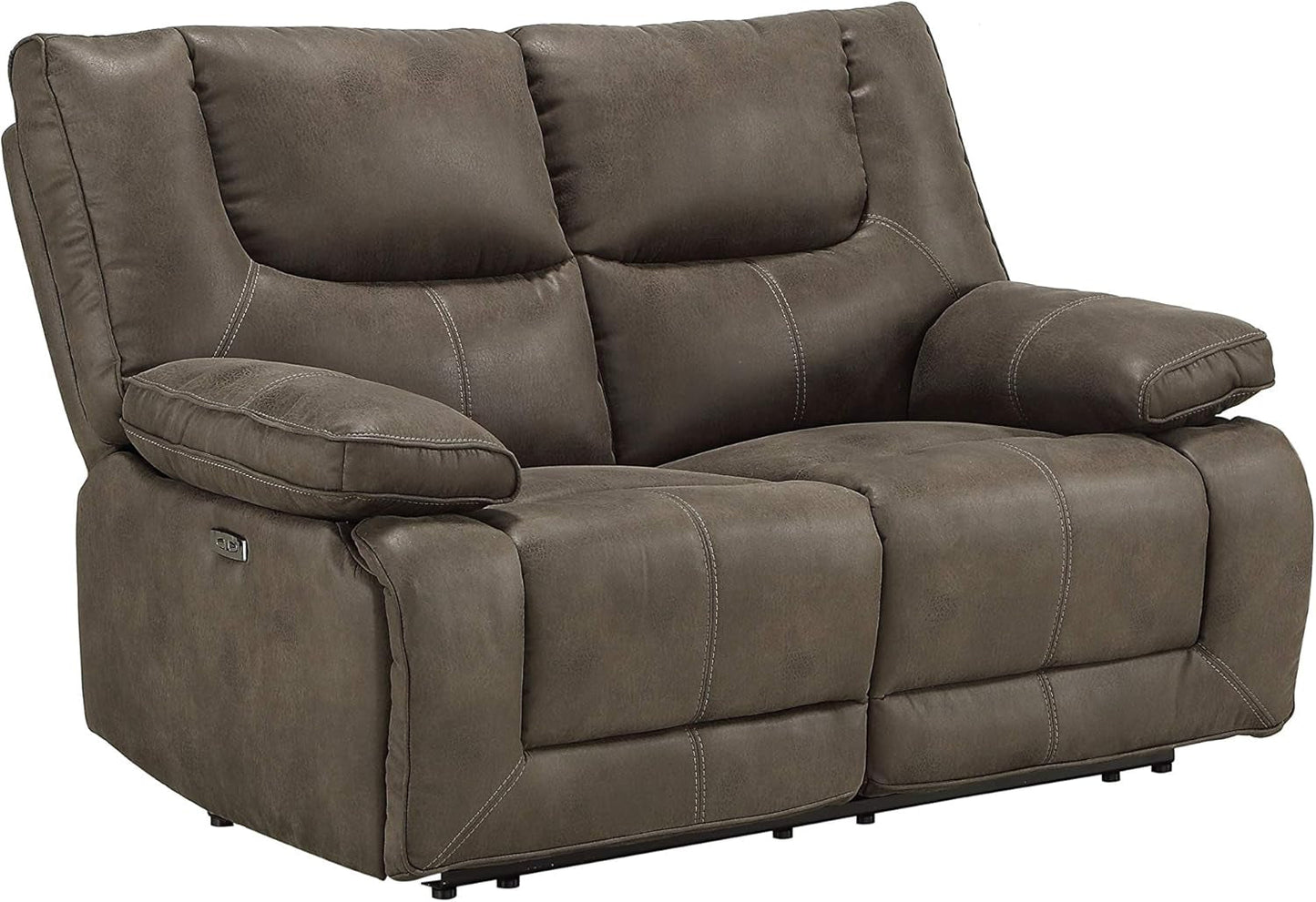 Gray Leather Reclining Loveseat with USB Charging rana