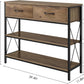 Rustic Brown Industrial Console Table with Storage Shelves