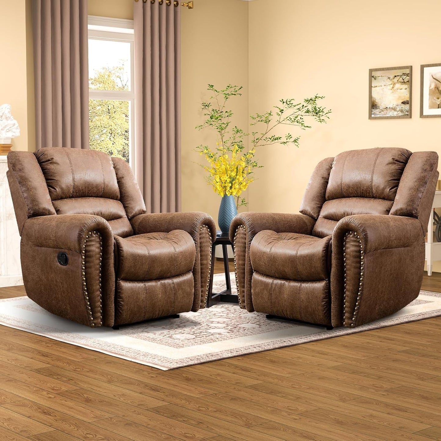 Leather Recliner Chair Set of 2, Classic and Traditional Manual