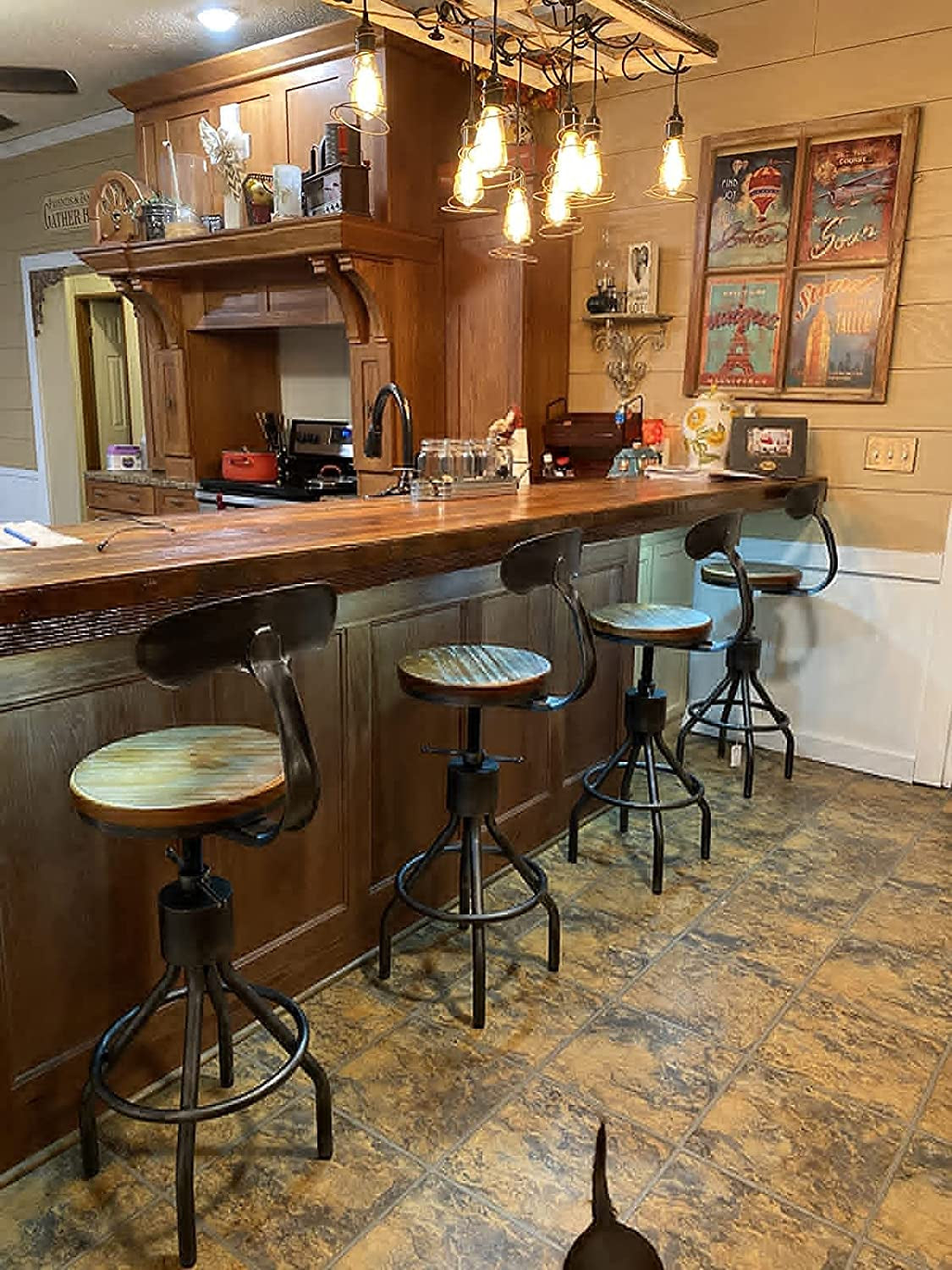 Rustic Industrial Adjustable Barstool, Set of 2
