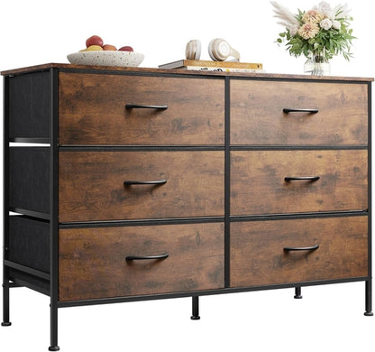 Dresser for Bedroom with 6 Drawers, Wide Fabric Dresser TV Stand for