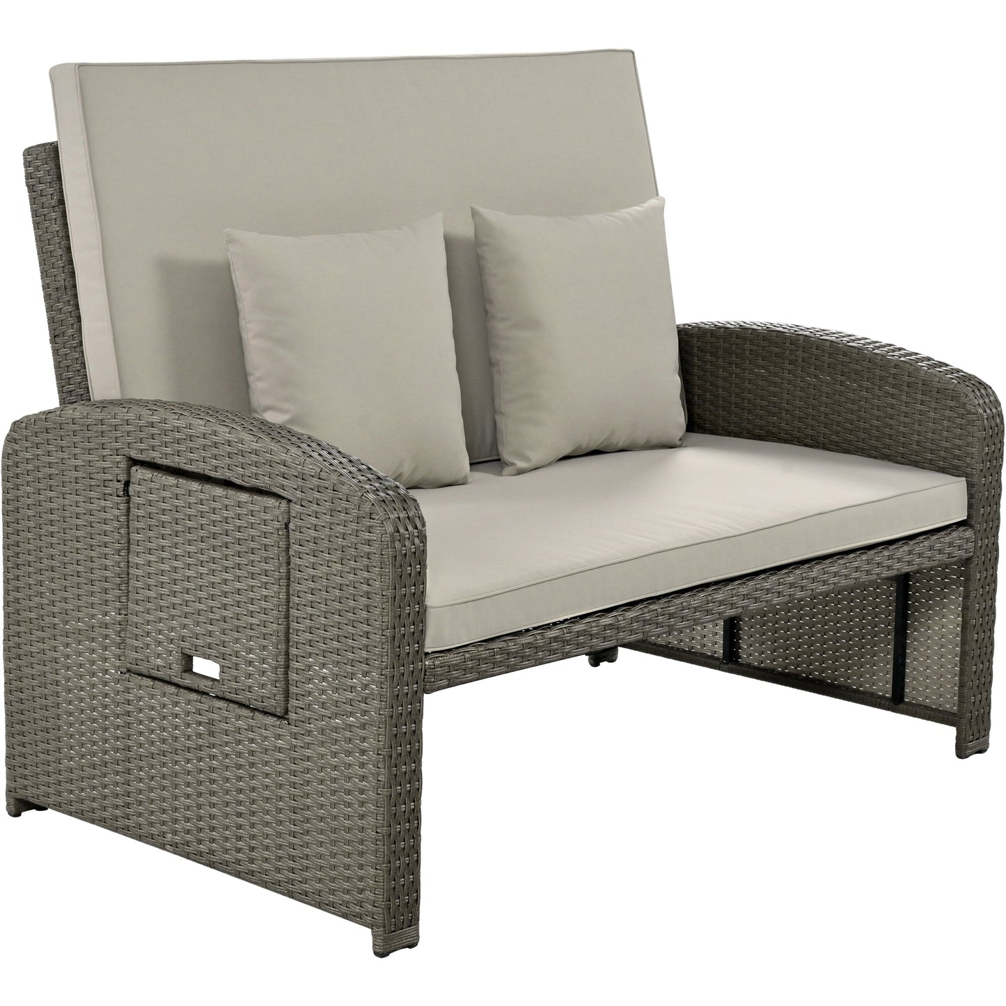 PE Wicker Rattan Double Chaise Lounge, 2-Person Reclining Daybed with