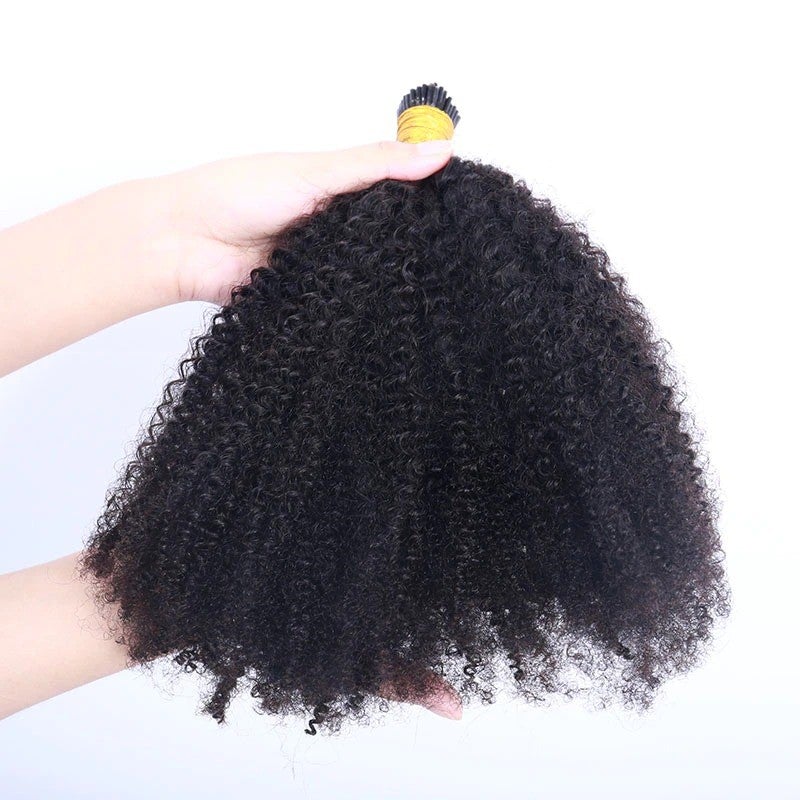 Mongalian Afro Kinky Curly i Tip Microlinks Braiding Human Hair Extens