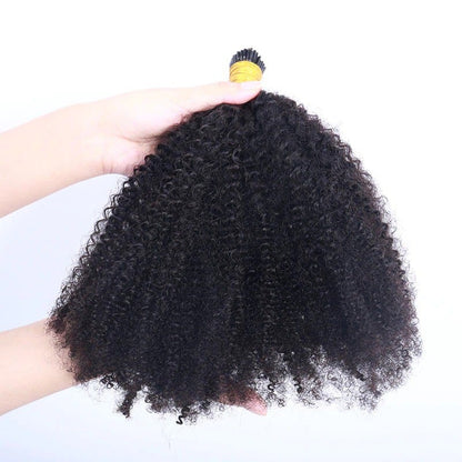 Mongalian Afro Kinky Curly i Tip Microlinks Braiding Human Hair Extens