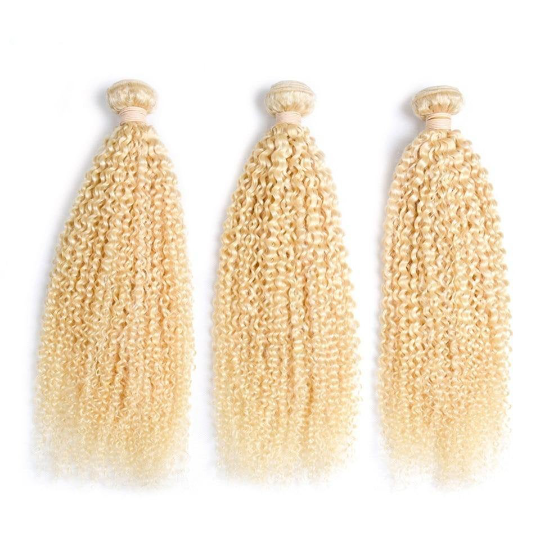 Blonde Kinky Curly #1B/613 Human Hair BUNDLES with CLOSURES & FRONTALS - Walbiz.com