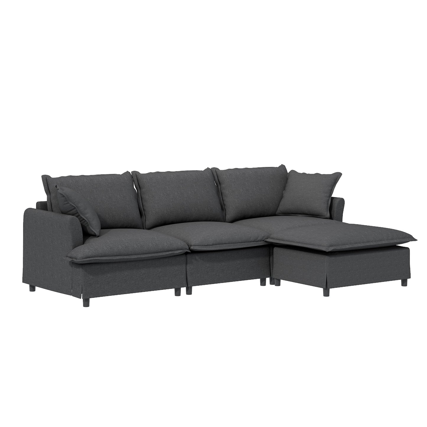 Chenille Sectional Sofa with Ottoman,L Shaped Cloud Couch Set with