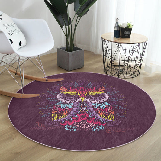 Owl Round Rug, Owl Patterned Area Rug, Anti Slip Circle Carpet, Owl