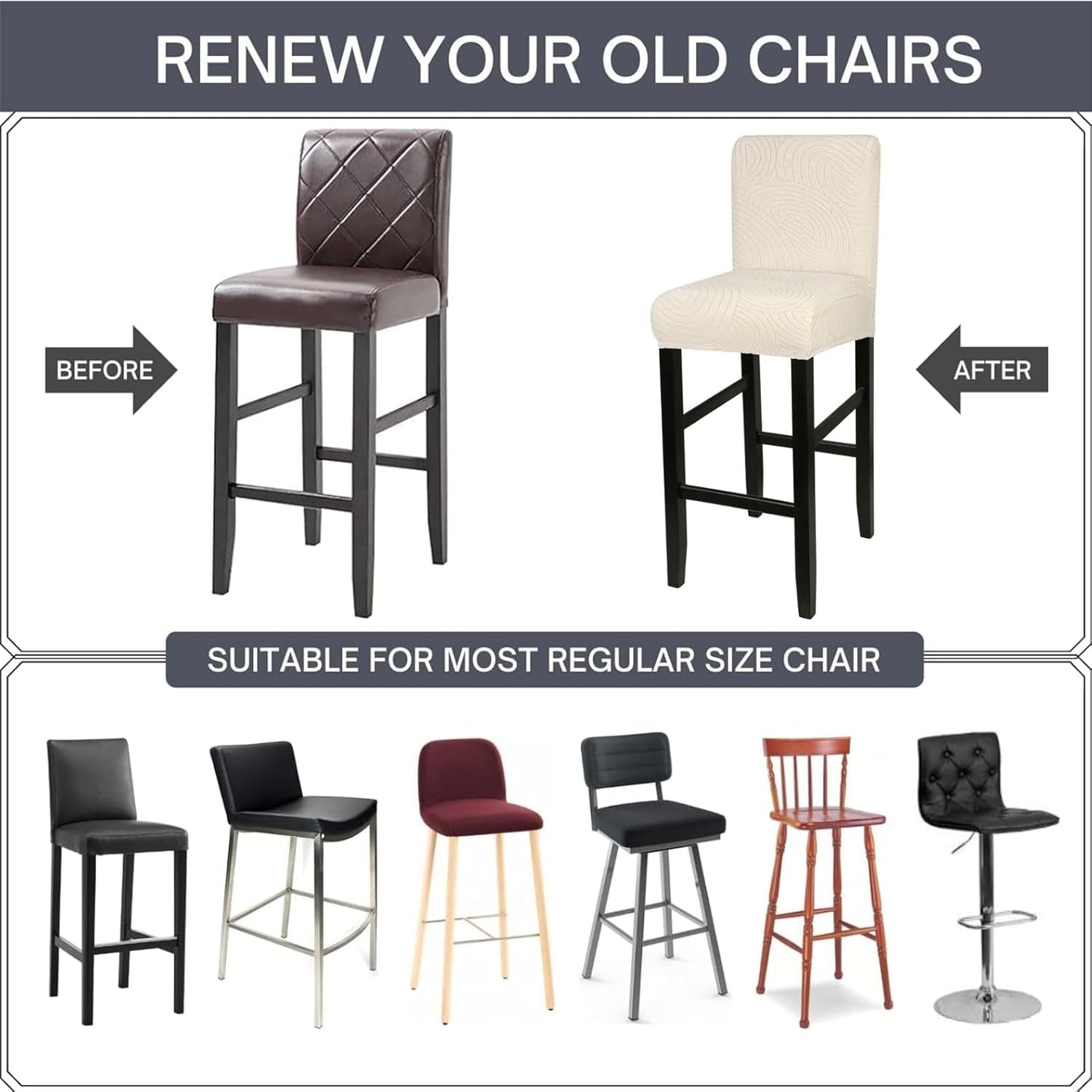 Water Repellent Bar Stool Covers Set of 4, Stretch Washable Barstool