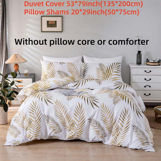 Elegant Golden Leaf 3Piece Polyester Duvet Cover Set