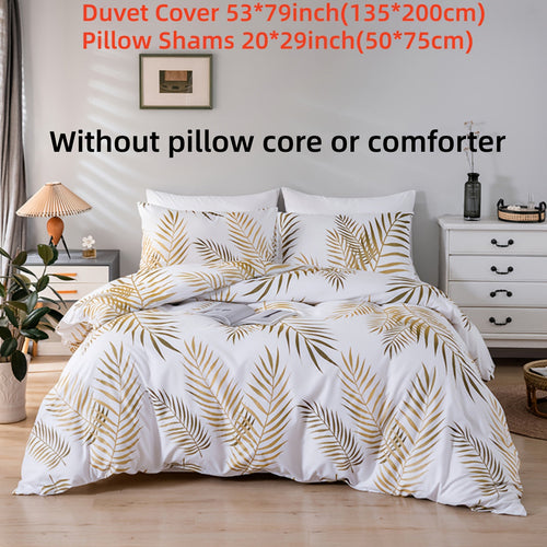 Elegant Golden Leaf 3Piece Polyester Duvet Cover Set