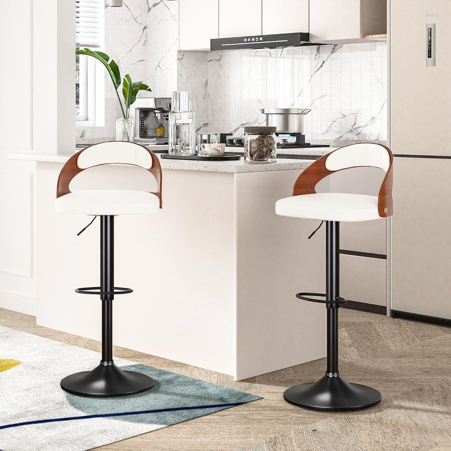 Bar Stool Set of 2, Counter Height Stools with Bentwood