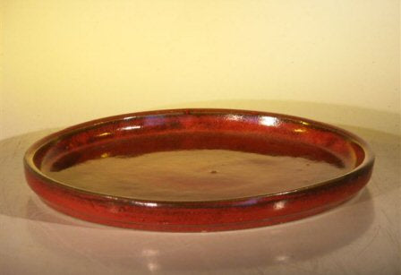 Parisian Red Ceramic Humidity/Drip Bonsai Tray - Round8" x 1" OD /