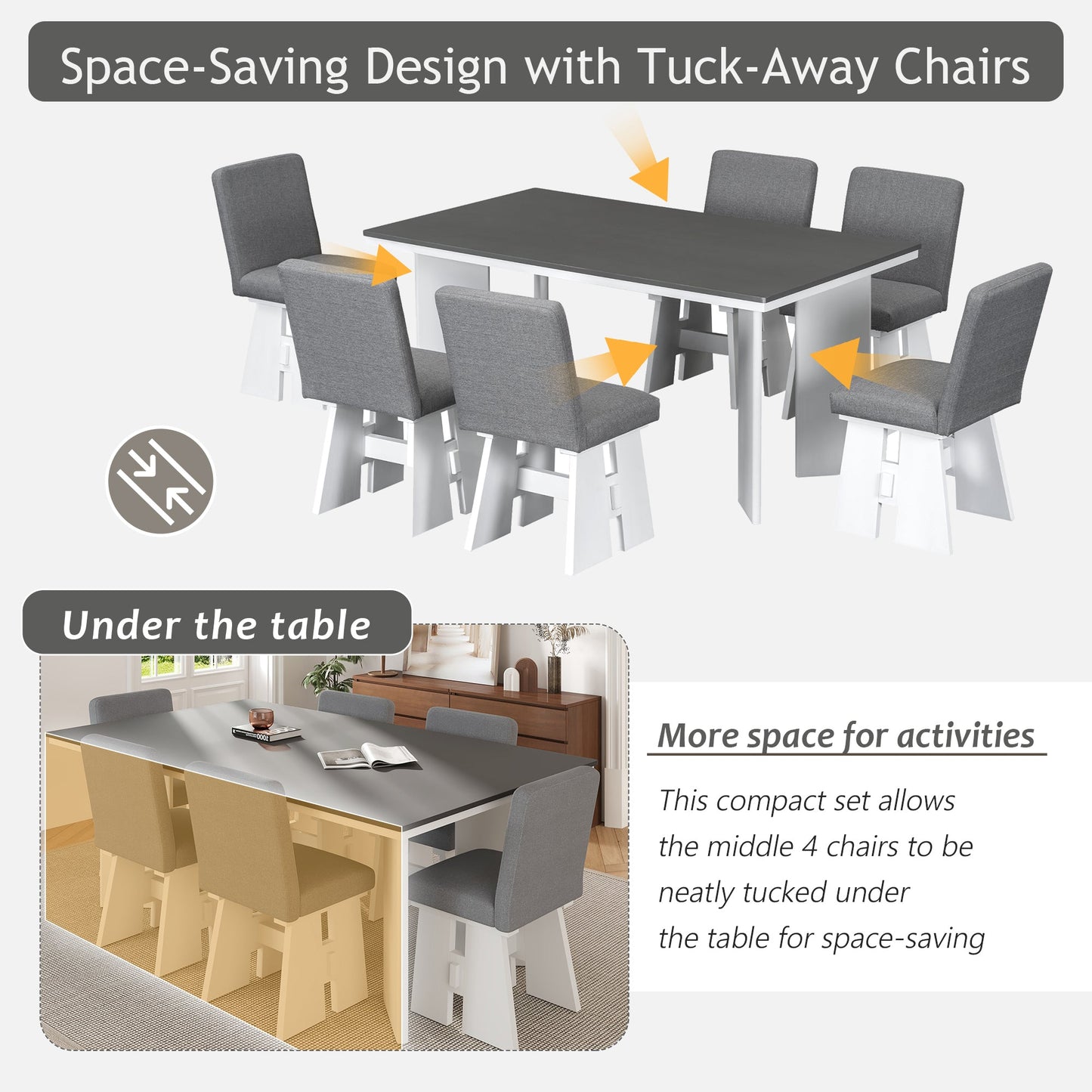 Modern 7-Piece Dining Table Set with 6 Upholstered Dining Chairs, Dark