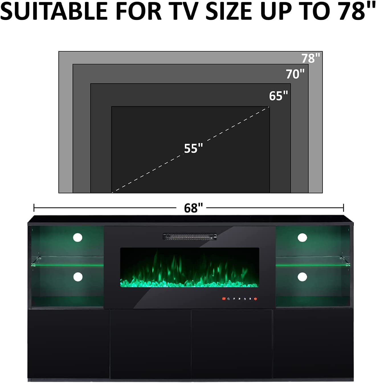 Modern TV Stand with Electric Fireplace and LED Lights
